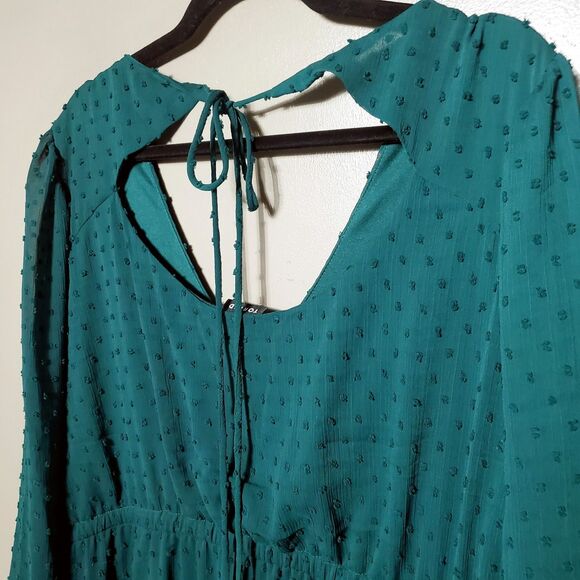 Torrid Tea Length Midi Clip Dot Dress Size 3X Green Open Back ALine Pockets 2023 - Picture 9 of 12